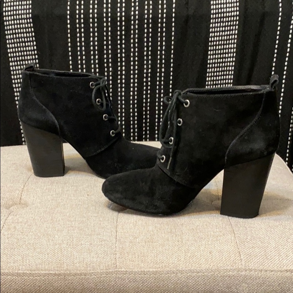 BCBGeneration Black Suede Ankle Boot Heels.
